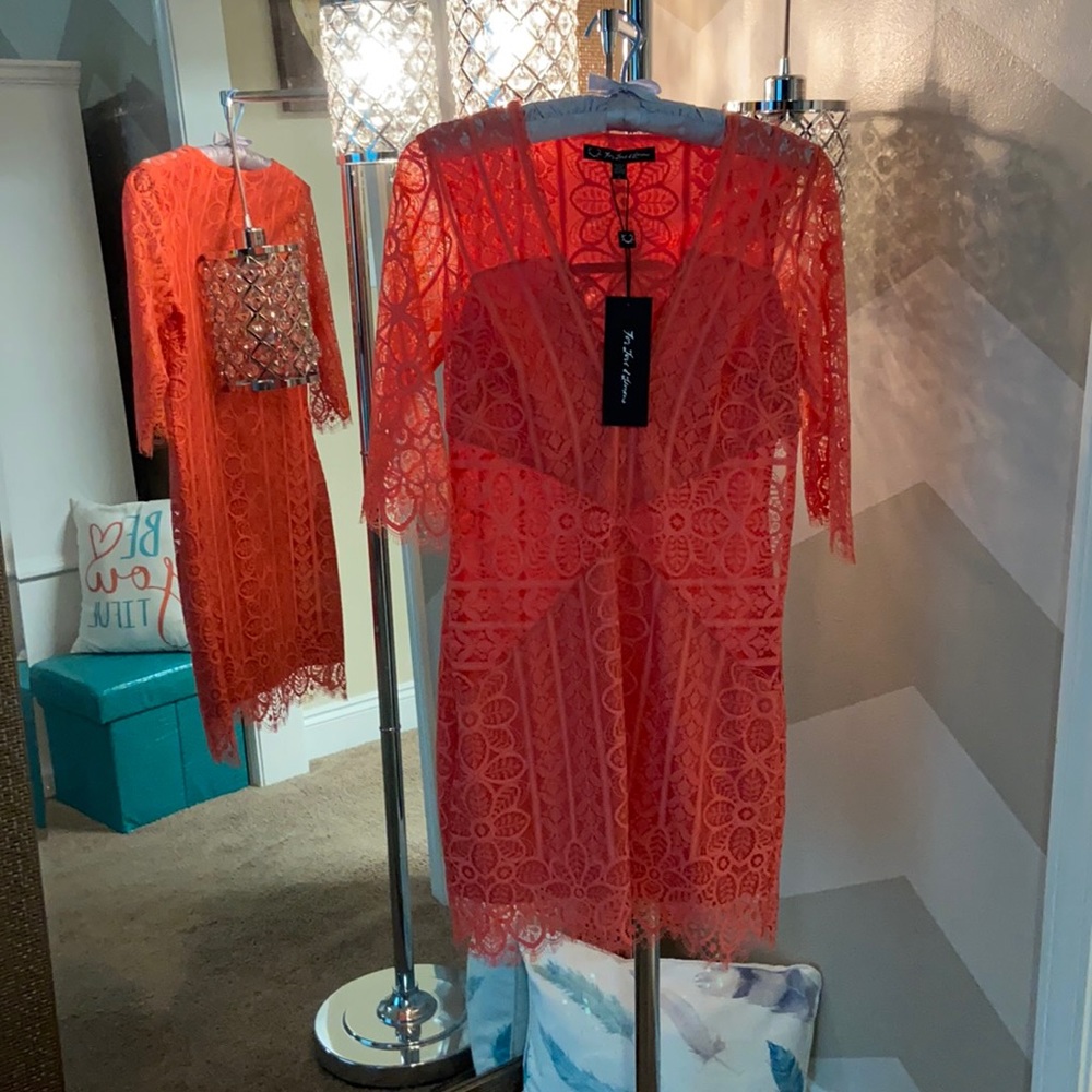 For Love & Lemons Coral Lace Dress